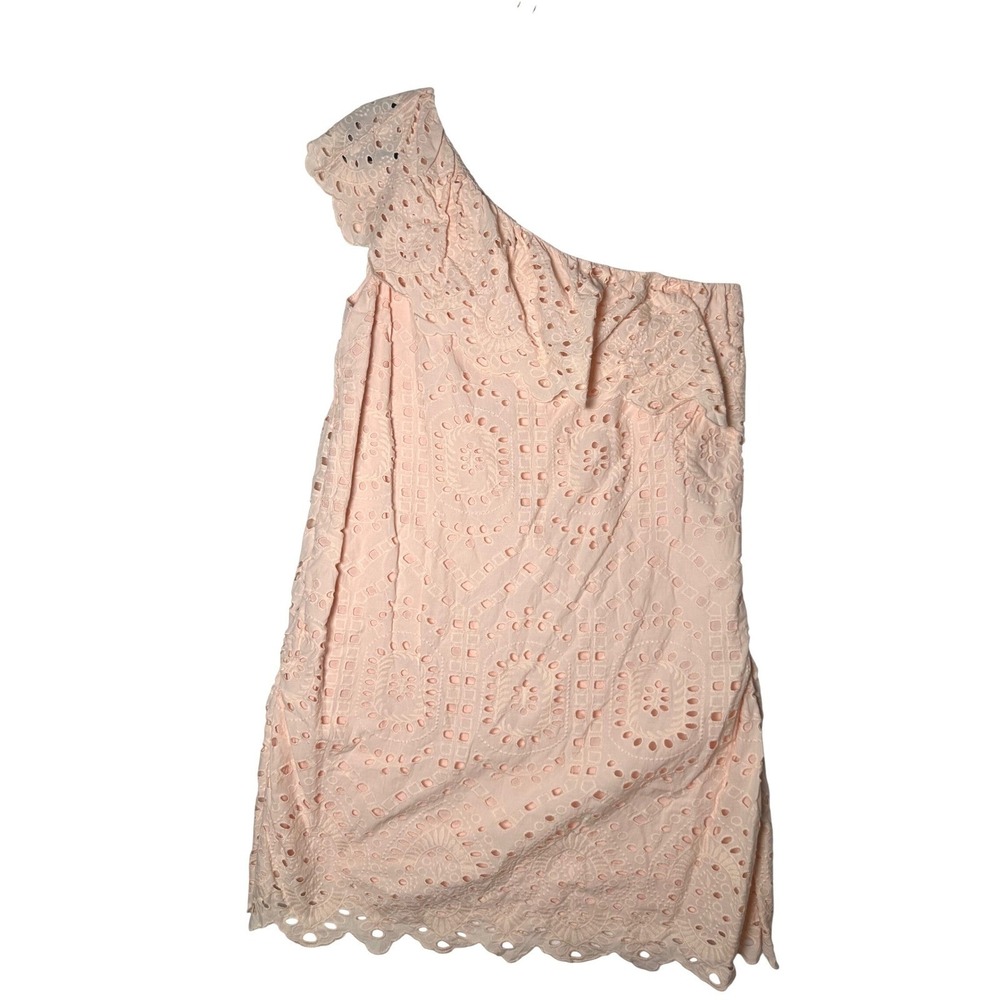 LOFT Peach Eyelet One Shoulder Ruffle Dress Womens Plus 18 Cotton - Picture 2 of 7